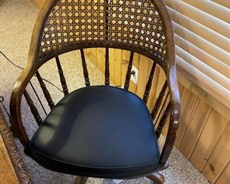 Curved Cane Back Chair with Leather Seat