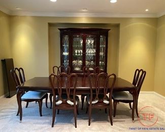 American Drew Sonata Collection Dining Room Table and Chair Set AND Hutch / Cabinet with Touch Lighting