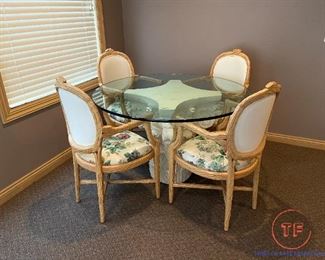 Column Base Glass Topped Table and Chair Set