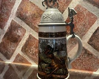 Vintage House of Goebel Beer Stein with Pewter Soldier on Horse