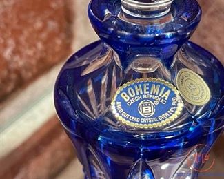 Bohemia Czech Republic Hand Cut BLUE Lead Crystal Perfume Bottle
