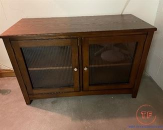 Contemporary Wood TV Stand with Glass Door Cabinet
