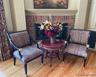 Lions Head Chair - Custom Upholstered - PAIR with Neoclassical Style Rams Head Round Side/Center Table