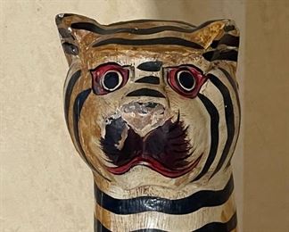 Striped Tall Cat Whimsical Wood Statue Home Decor 39x6x6in HxWxD
