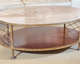 Robb & Stucky Athene Oval Cocktail Table Stone top decorative Metal Base	19x34x48in	HxWxD
