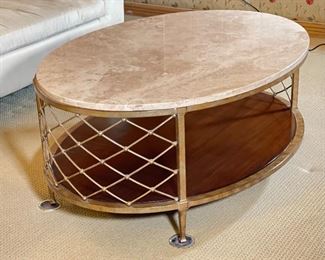 Robb & Stucky Athene Oval Cocktail Table Stone top decorative Metal Base	19x34x48in	HxWxD
