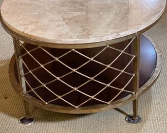 Robb & Stucky Athene Oval Cocktail Table Stone top decorative Metal Base 19x34x48in HxWxD