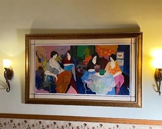 Huge Signed Litho Itzchak Tarkay Small Talk Textured Lithograph Serigraph Print Framed Painting w/ COA	Frame: 44x72x2in Image: 29x58in	HxWxD
