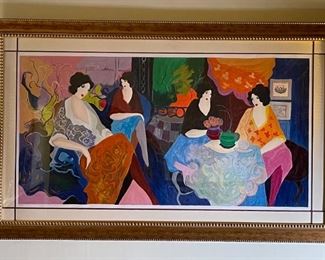 Huge Signed Litho Itzchak Tarkay Small Talk Textured Lithograph Serigraph Print Framed Painting w/ COA	Frame: 44x72x2in Image: 29x58in	HxWxD
