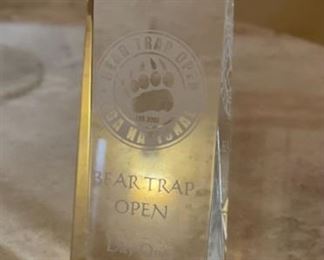 Crystal Bear Trap Open Golf Trophy	9x2.75x2in	HxWxD
