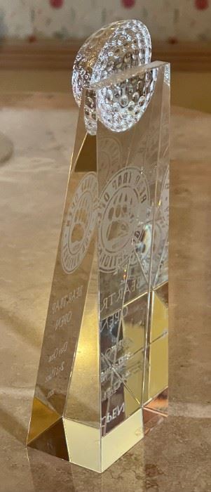 Crystal Bear Trap Open Golf Trophy 9x2.75x2in HxWxD
