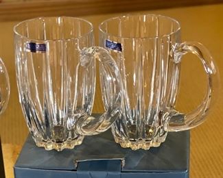 4pc Waterford Marquis Crystal Omega Beer Mugs Troon north engraved in box 5.75x3.5x5.75in HxWxD