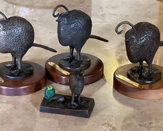 4pc Forrest Tuttle Troon Bird Bronze Quail Statues Sculptures Trophies	Large: 6x5x7in	HxWxD
