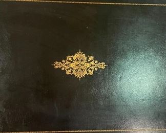 Antique Leather Top Brass Trim Writing Desk 30.5x71x36in HxWxD