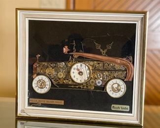 AS-IS Kersh of London Rolls Royce Silver Shadow Folk Art Clock Metal Watch Horological Collage	12.75x14.75x1.5	HxWxD

