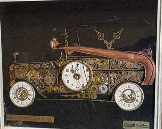 AS-IS Kersh of London Rolls Royce Silver Shadow Folk Art Clock Metal Watch Horological Collage	12.75x14.75x1.5	HxWxD

