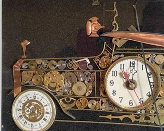 AS-IS Kersh of London Rolls Royce Silver Shadow Folk Art Clock Metal Watch Horological Collage 12.75x14.75x1.5 HxWxD