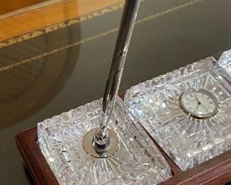 Waterford Crystal Executive Desk Set Pen/Clock 9.75x12x5in HxWxD