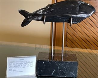 As-IS Orthoceras Fossil Carved Fish 14.25x14.5x5in HxWxD