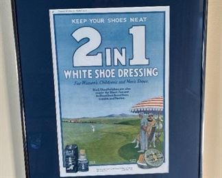 As-IS 2 in 1 White Shoe Dressing Framed Advertising Frame: 21 x 16 in Image: 14 x 10 in HxWxD