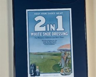 As-IS 2 in 1 White Shoe Dressing Framed Advertising	Frame:  21 x 16 in Image: 14 x 10 in	HxWxD
