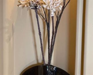 Naomi Cahana Signed Ceramic Vase Faux Flowers Mikasa Ikebana Vase: 15 x 21 x 3.5 HxWxD