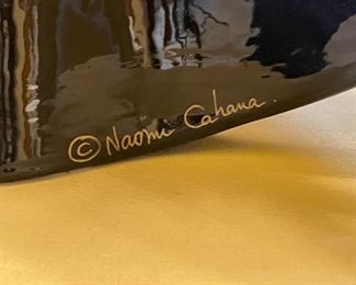 Naomi Cahana  Signed Ceramic Vase Faux Flowers Mikasa Ikebana	Vase: 15 x 21 x 3.5	HxWxD
