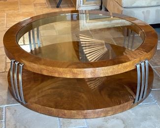 Giorgio Collection Italian Contemporary Coffee/Cocktail Table High Gloss Burl Wood	17.5in H x 52in Diameter	
