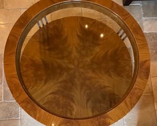 Giorgio Collection Italian Contemporary Coffee/Cocktail Table High Gloss Burl Wood 17.5in H x 52in Diameter