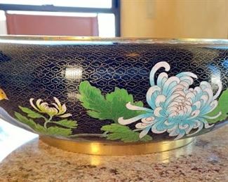15in Chinese Cloisonne Lotus Centerpiece Bowl Cloisonné Flower Enamel 5in H x 15in diameter