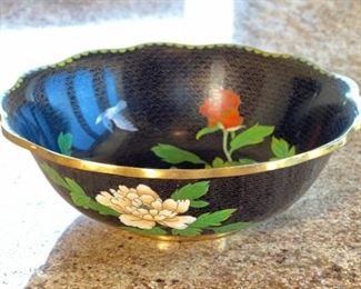 10in Chinese Cloisonne Flower & Bird Bowl  Cloisonné   Enamel	3.5in H x 10.25in Diameter	
