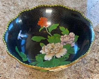 10in Chinese Cloisonne Flower & Bird Bowl Cloisonné Enamel 3.5in H x 10.25in Diameter