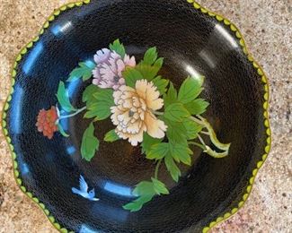 10in Chinese Cloisonne Flower & Bird Bowl  Cloisonné   Enamel	3.5in H x 10.25in Diameter	

