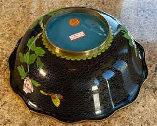 10in Chinese Cloisonne Flower & Bird Bowl Cloisonné Enamel 3.5in H x 10.25in Diameter
