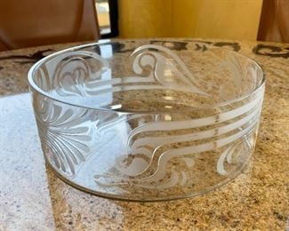 Bjorn Wiinblad Rosenthal Studio Line Etched Glass Centerpiece Bowl	4.5in H  x 11.75in diameter	
