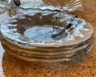 10 Pc Studio Art Glass Fused Plates & Tray Set	Plates: 7 inch diameter	
