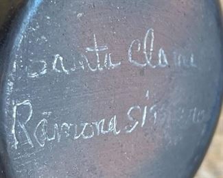 Santa Clara Ramona Sisneros Blackware Pottery Native American 4in H x 4.5in diameter