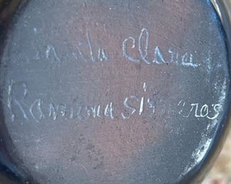 Santa Clara Ramona Sisneros Blackware Pottery Native American 4in H x 4.5in diameter