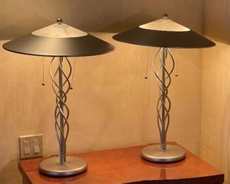 2pc Brushed Steel Lamps 26in H x 19.5in Diameter