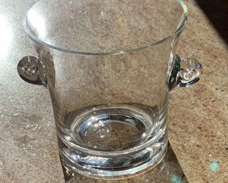 Tiffany & Co Glass Ice Bucket Scroll Handles 6.25 x 6.5 Diameter