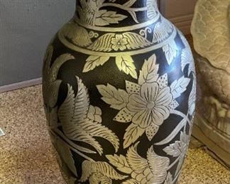 Large Ceramic Black & Silver Floral Vase	35.5 x 11.5 top lip	
