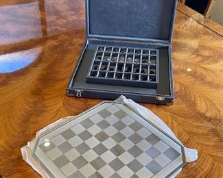 Swarovski Silver Crystal Chess Set Complete in Original Box Board: 13.5x13.5 HxWxD