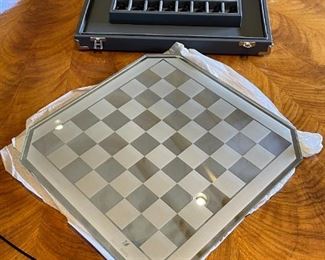 Swarovski Silver Crystal Chess Set Complete in Original Box Board: 13.5x13.5 HxWxD