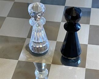 Swarovski Silver Crystal Chess Set Complete in Original Box	Board: 13.5x13.5	HxWxD
