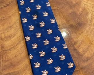 Hermes Silk Tie fox on blue 8436 ha		
