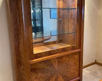Giorgio Collection Italian Contemporary Lighted Display/Curio Cabinet High Gloss Burl Wood 84 inches tall 62.5 inches wide 16 inches deep