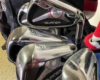 Taylormade Burner 4I-AW Irons & Titleist 8 irons + ray cook putter 3 titleist drivers	Total of 8 irons one putter three drivers one golf bag	

