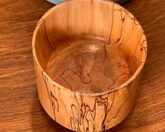 Spalted Cottonwood Wood Bowl Artist Made Hand Turned Wood Art	4in h x  4.5 diameter	
