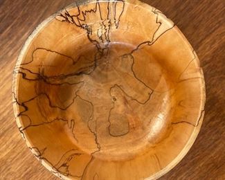 Spalted Cottonwood Wood Bowl Artist Made Hand Turned Wood Art	4in h x  4.5 diameter	
