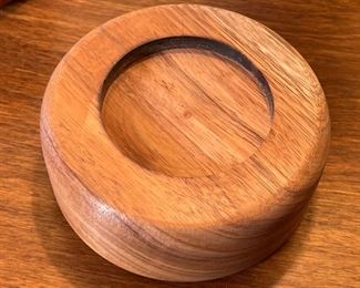 Satin Teak Wood Bowl Artist Made Hand Turned  Art	2in H  x 5in Diameter	
